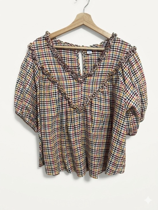 Old Navy Tops - Old Navy Women’s Textured Plaid Ruffle-Trim Peasant Top XL